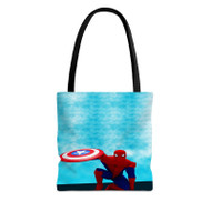 Onyourcases Spiderman With Captain America Shield Art Custom Personalized Tote Bag Canvas Bag New Pouch Pocket Bag Book School Hang Out Polyester Cotton Bags All Over Print Tote Bag Work Travel Bags Fashionable Totebag