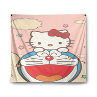 Onyourcases Hello Kitty and Doraemon Custom Printed Silk Fabric Tapestry Indoor Room Wall Decor Art Hanging Home Decorative Wall Painting Background Backdrop