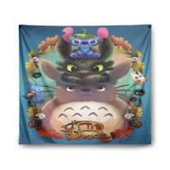 Onyourcases Disney Stitch Toothless Totoro Studio Ghibli Custom Printed Silk Fabric Tapestry Indoor Room Wall Decor Art Hanging Home Decorative Brand Wall Painting Background Backdrop