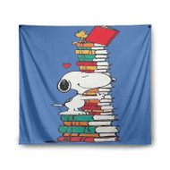 Onyourcases Snoopy and Woodstock Reading Book Custom Printed Silk Fabric Tapestry Indoor Room Wall Decor Art Hanging Home Decorative Brand Wall Painting Background Backdrop