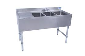 Underbar 3 Bay Sink With Single Drain Board New