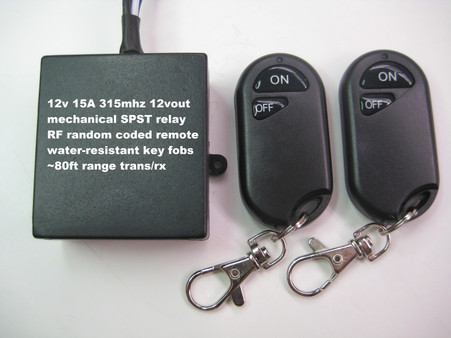 12v 15A relay switch with 2 wireless WATER-RESISTANT key fobs