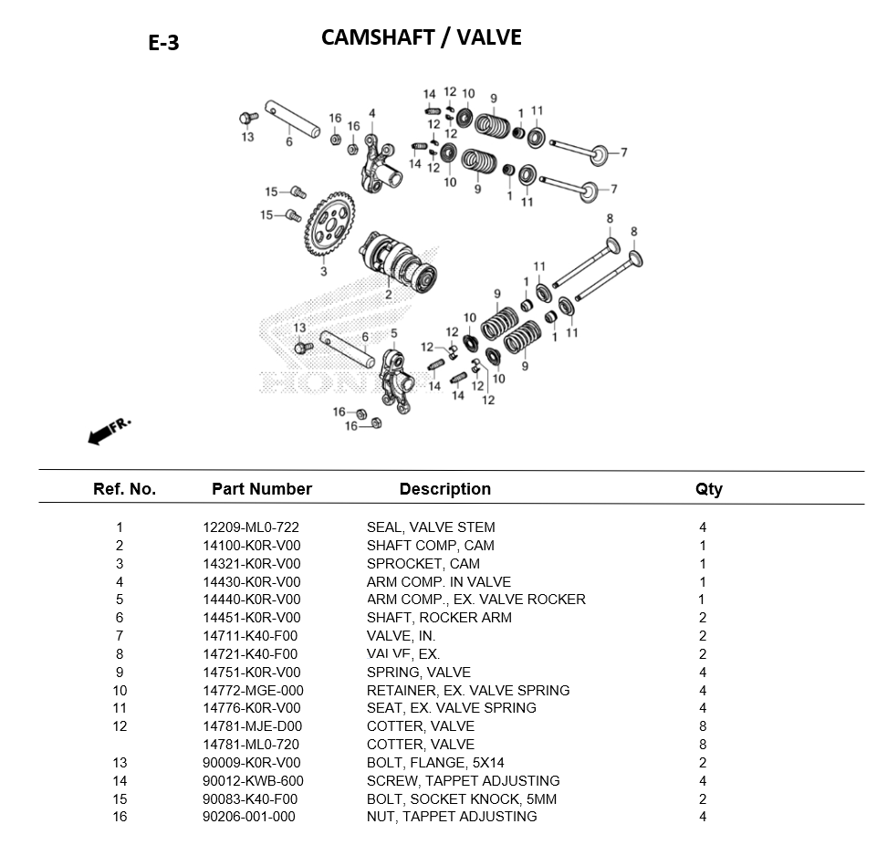 E-03-CAMSHAFT - VALVE FOR HONDA PCX125 (2021- )PARTS