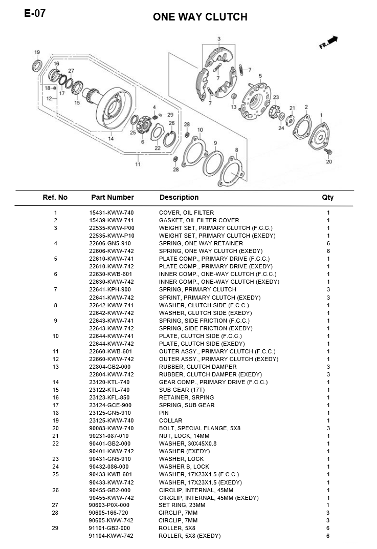 E-07-ONE WAY CLUTCH WAVE110i 2011