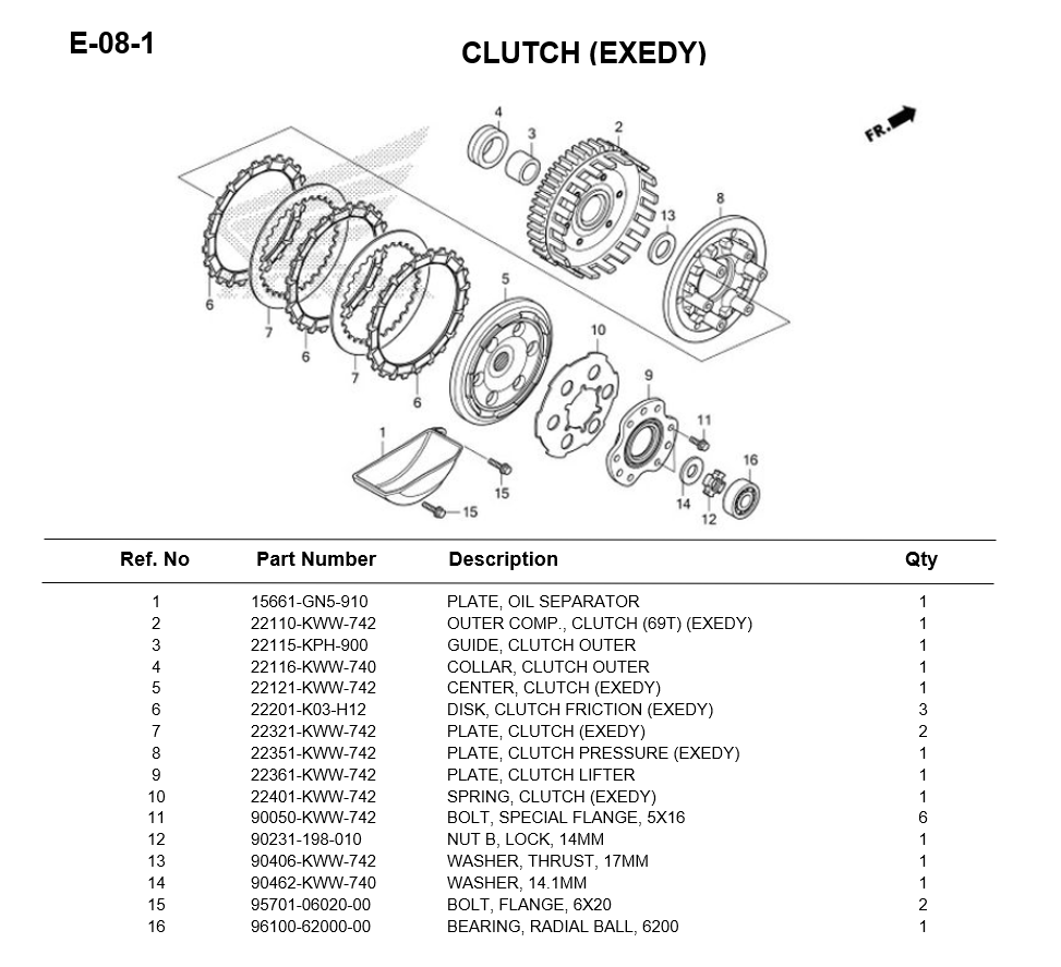 E-08-1/ CLUTCH (EXEDY) WAVE110i 2017