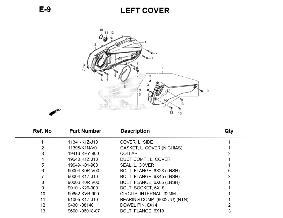 E-09-LEFT COVER FOR HONDA PCX125 (2021- ) PARTS