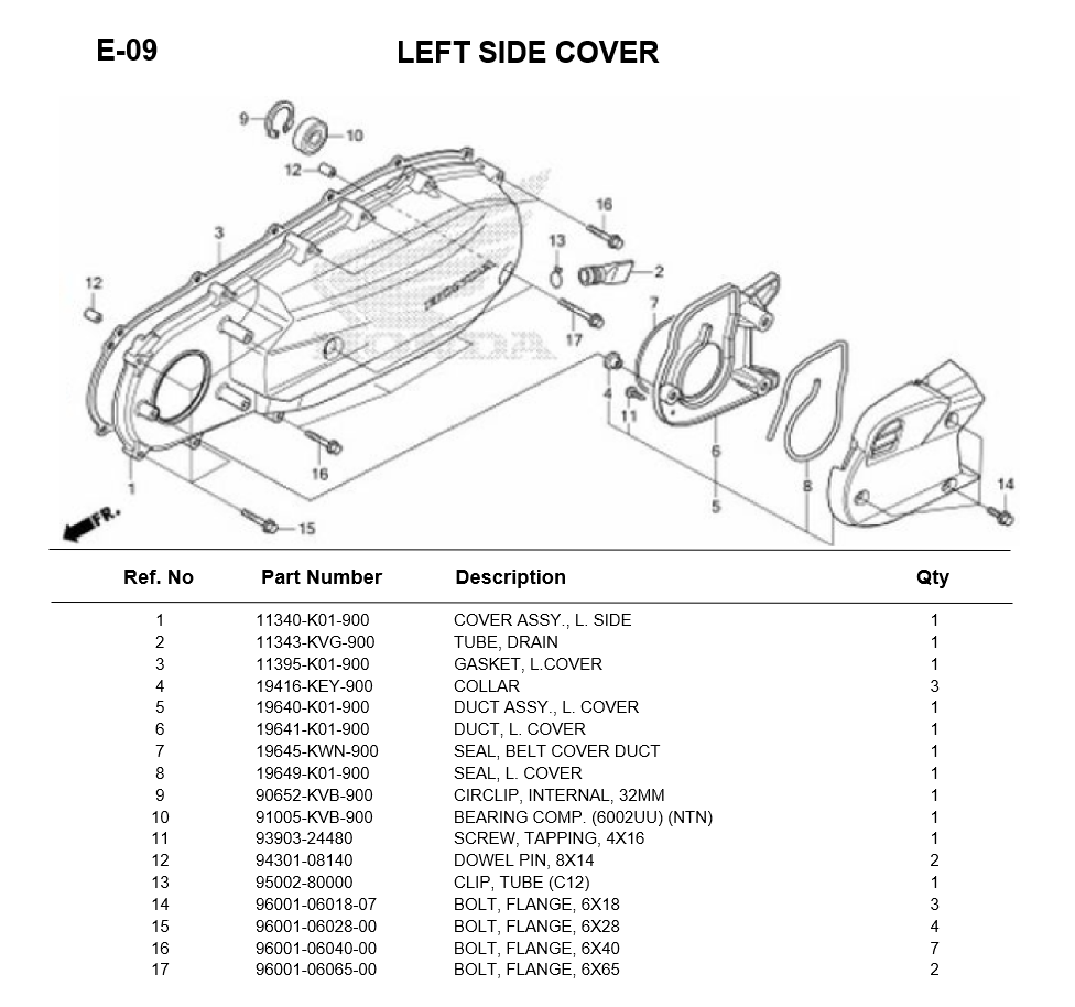 E-09-LEFT SIDE COVER SH150i 2013