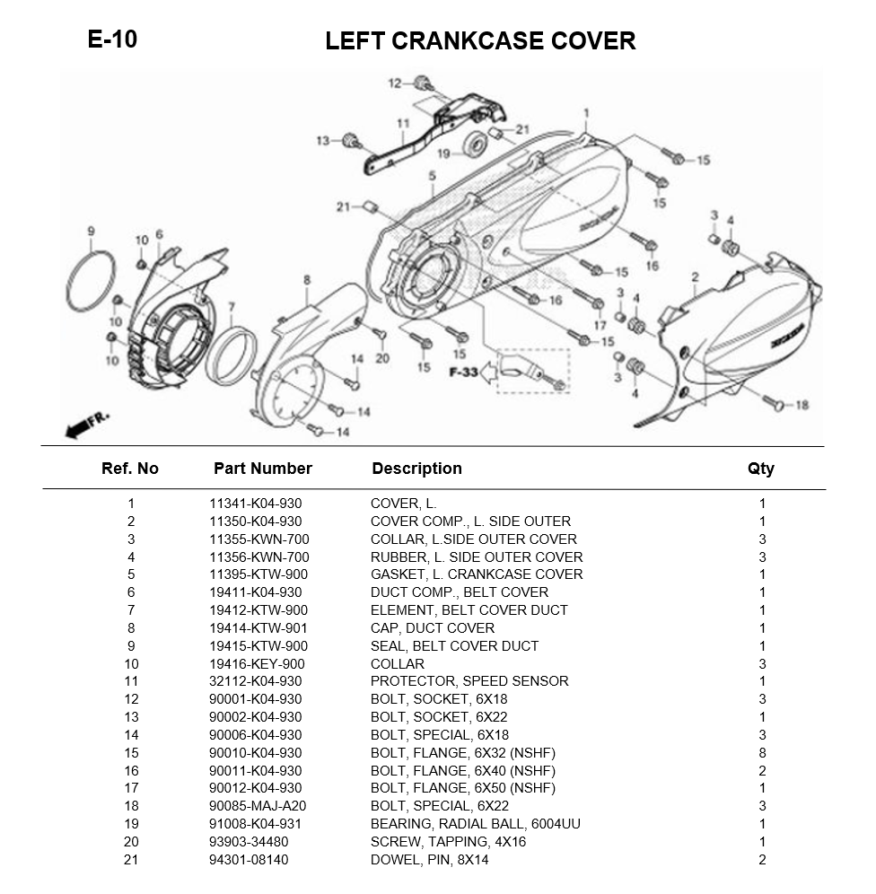 E-10-LEFT CRANKCASE COVER FORZA300 2013