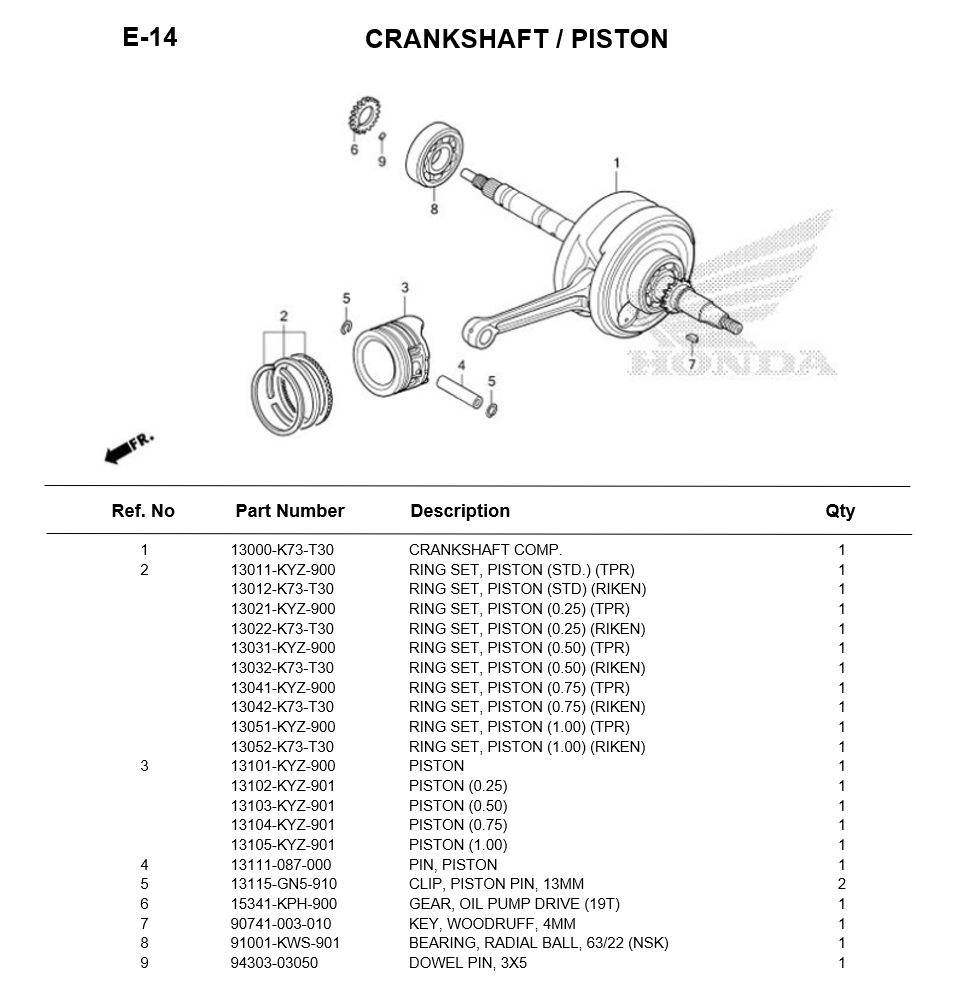 E-14-CRANKSHAFT / PISTON FOR HONDA WAVE125i 2017 PARTS