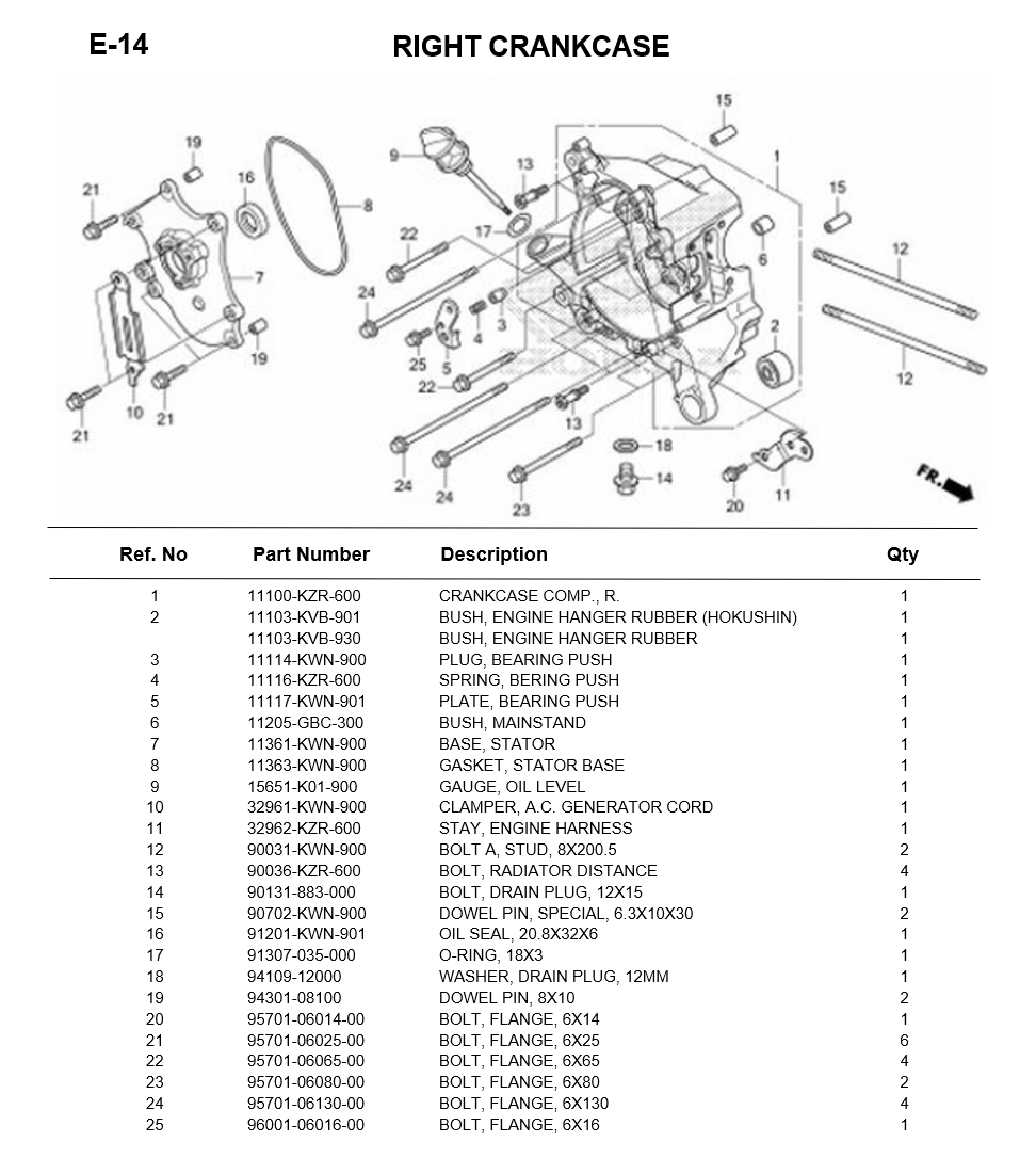 E-14-RIGHT CRANKCASE  SH150i 2013