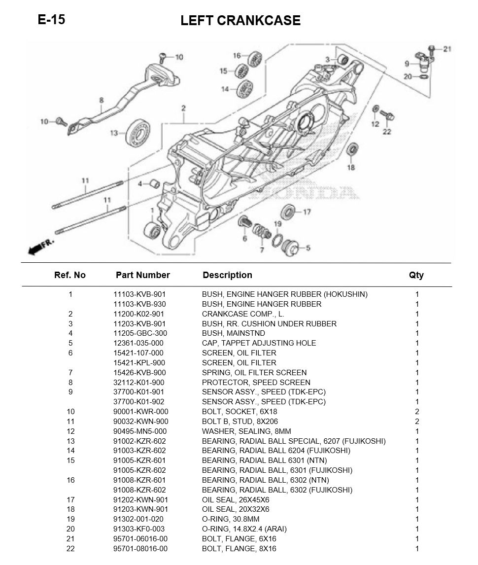 E-15-LEFT CRANKCASE SH150i 2013