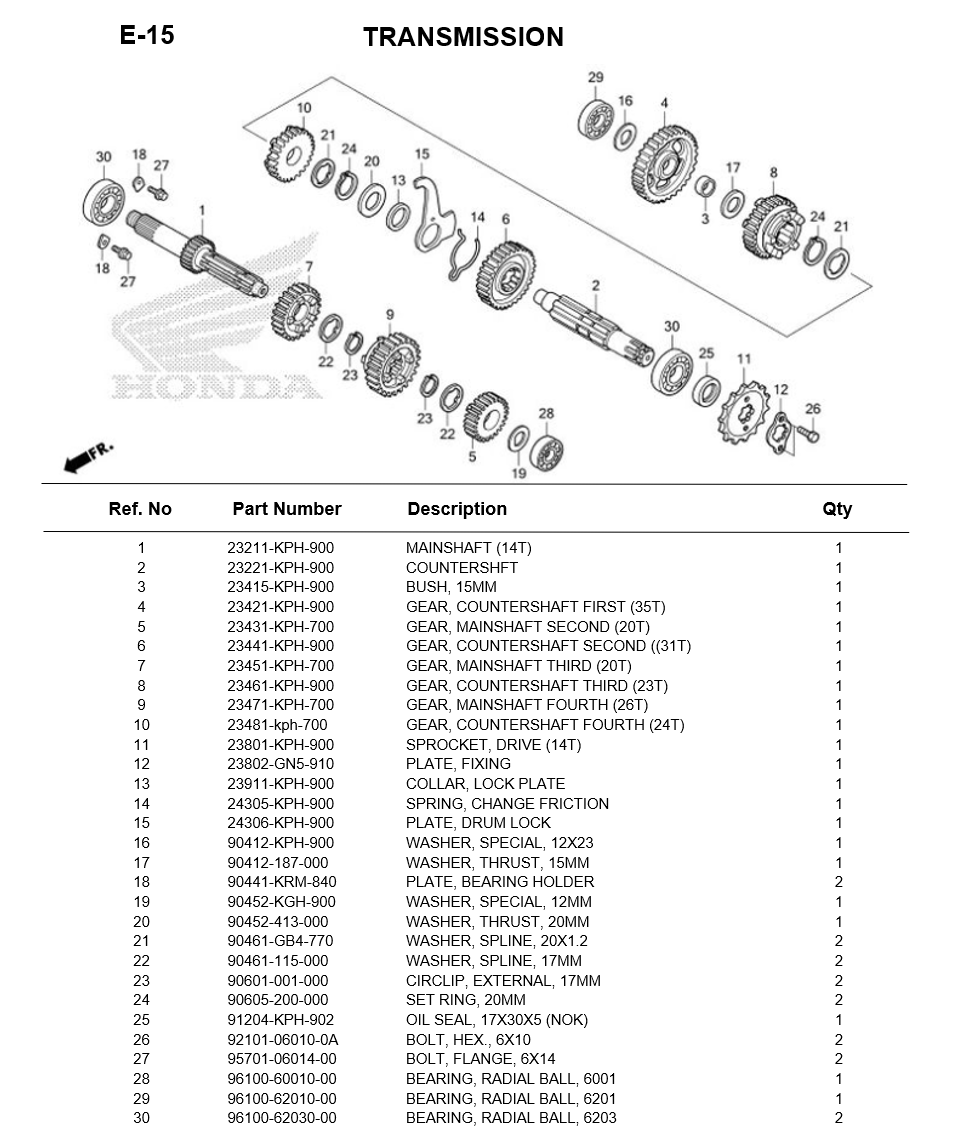 E-15-TRANSMISSION FOR HONDA WAVE125i 2017 PARTS