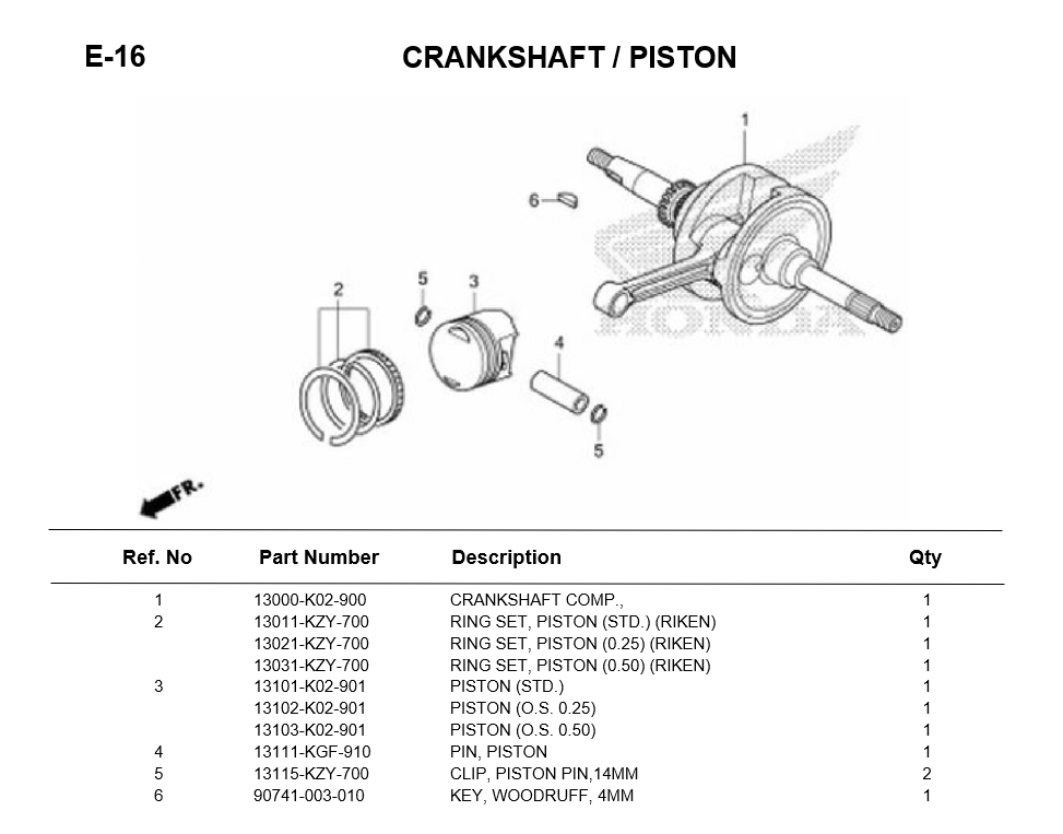 E-16-CRANKSHAFT / PISTON SH150i 2013