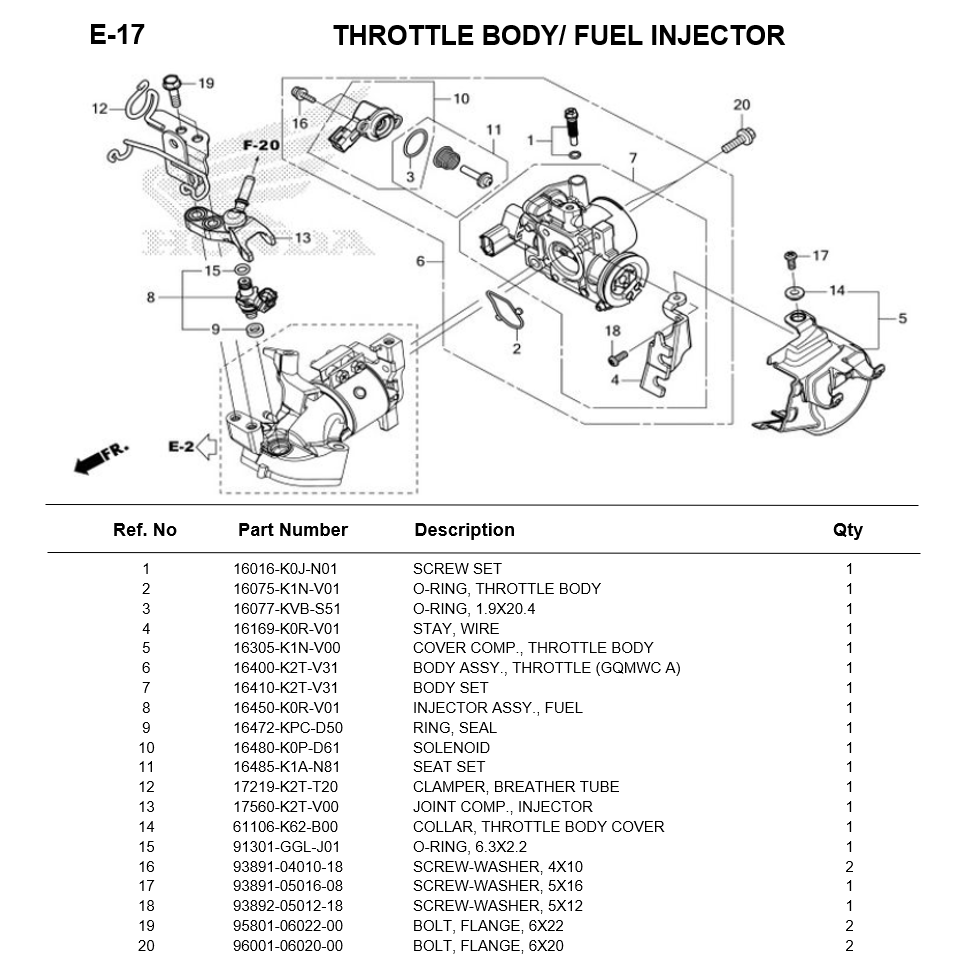 -E-17/ THROTTLE BODY / FUEL INJECTOR LEAD125 2025