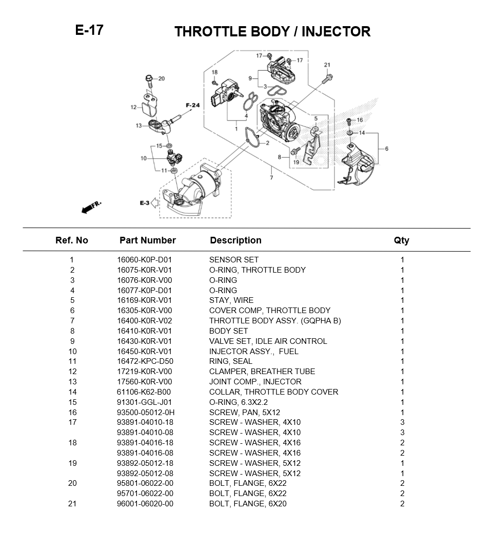 E-17-THROTTLE BODY - INJECTOR FOR PCX125 (2021- ) PARTS
