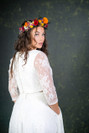 This beautiful bridal skirt is a modern and fun alternative to the big wedding dress while still offering a touch of tradition. The Le Fay has a waterfall design so that the back slightly dips when compared to the front. Made with a pretty, ivory lace laid over a heavy lining to give a fabulous shape and an incredible spin