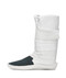 Outer angle on our traditional white deerskin wrap & a black suede toe. All of the leather we use on the toe is chap suede splits, 4-4.5oz. We use only white tanned deerskin for the white wrap.