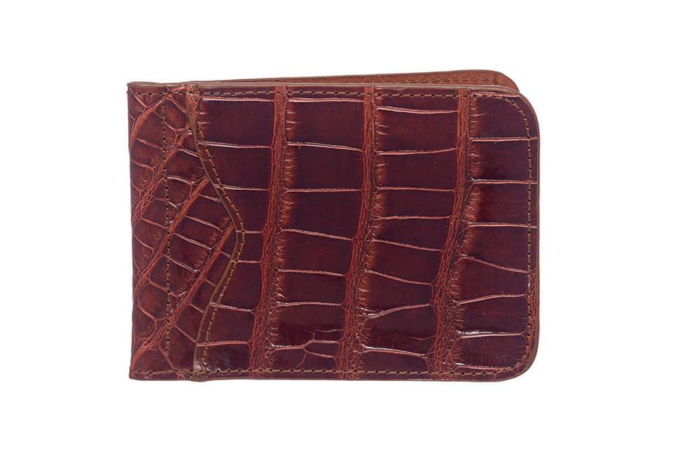 Money Clip Genuine Alligator Wallet Glazed Cognac - Sterling Kane