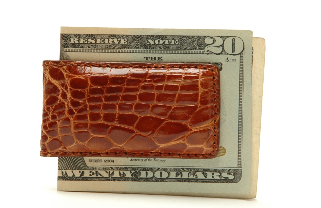 Magnetic Genuine Alligator Money Clip Glazed Cognac - Sterling Kane