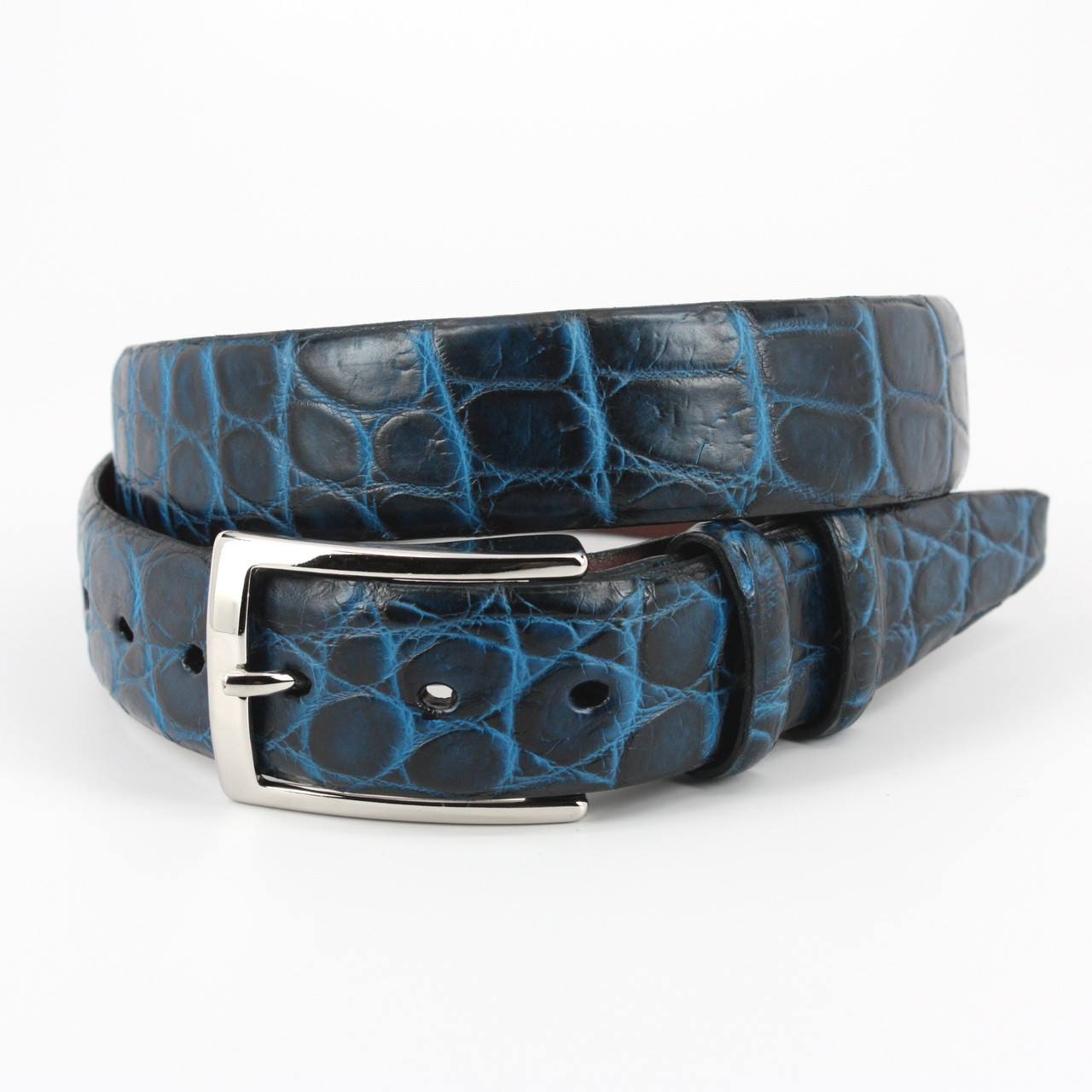 Blue/Black Double Side Genuine Alligator Crocodile Leather Belt