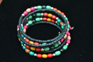 Handmade Assort Color Wood Coco Bead Memory Wire Charm Bracelet
