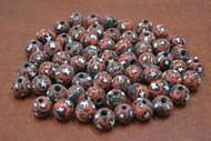 100 Pcs Handmade Red Black Round Glass Beading Beads 12mm