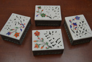 4 Pcs Set Handmade Carved Flower Storage Keepsake Soapstone Boxes