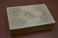 Handmade Carved Brown Flower Storage Keepsake Wood Box