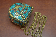 Handmade Turquoise Shell Clutch Vintage Brass Metal Purse