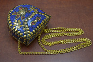 Handmade Blue Shell Clutch Vintage Brass Metal Purse