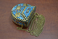 Handmade Blue Shell Clutch Brass Metal Purse