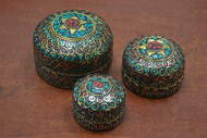 3 Pcs Set Handmade Turquoise Coral Nepal Trinket Boxes