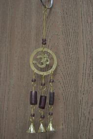 Handmade Hindu Om Statue Brass Bells Purple Glass Bead Windchime 12"