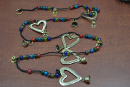 Handmade Heart Brass Metal Bells Glass Beads String 45"