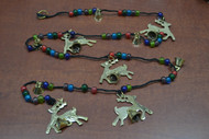 Handmade Reindeer Brass Metal Bells Glass Beads String 45"