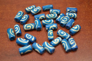 Dyed Blue Swirl Tube Plain Bone Beads 12mm