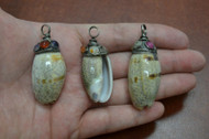 3 Pcs Olive Sea Shell Agate Gemstone Brass Capped Pendants