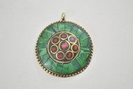 Round Green Turquoise Shell Gold Plated Pendant