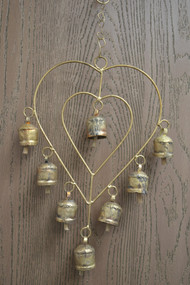 Handmade Rusty Iron Metal Bells Heart Windchime