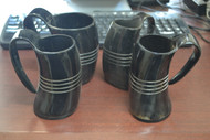 4 Cups - Stripe Buffalo Horn Medieval Drinking Ale Cup 5"