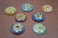 7 Pcs Round Chakra Stone Engraved Reiki Healing Plam Gemstones