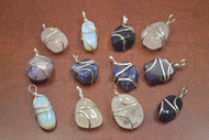12 Pcs Assort Agate Tumbled Gemstone Silver Plated Pendants 1" - 1 1/2"