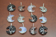 12 Pcs Assort Agate Moon Gemstone Silver Plated Pendants 1 1/2" - 2"