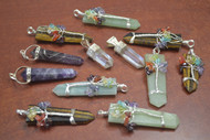 12 Pcs Assort Agate Gemstone Stone Silver Plated Pendants 2" - 2 1/2"