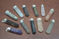 12 Pcs Assort Agate Gemstone Pencil Silver Plated Pendants 1 1/2"