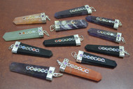 12 Pcs Assort Agate Gemstone Pencil Chakra Cabs Pendants 2 1/2"