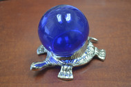 Reproduction Cobalt Blue Glass Ball With Turtle Holder