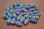 65 Pcs Handmade Blue & Yellow Stripe Feather Old Glass Beading Beads