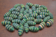 65 Pcs Handmade Green & Yellow Stripe Feather Old Glass Beading Beads