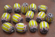 15 Pcs Handmade Yellow & White Stripe Chevron Glass Beads